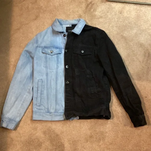 Clothing Half Black Half Blue Denim Jacket Fashion Nova Men Black